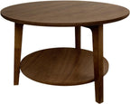 2-Tier Round Coffee Table Wood Nesting Side Table (Walnut, 28x28x18)