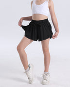 KEREDA Pige Flydende Shorts, Sommerfugl Shorts til Teen Piger med Spandex Foring 2-i-1 til Løb, Fitness, Atletik, Træning 1 Pakke 9-10 År (Sort)