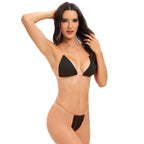 EASYLONGJEE Micro Bikini, Clear Straps, Thong Bikini Set, Sexy Cheeky Brazilian Swimsuit for Women Bathing Suit Black Onesize 2-8