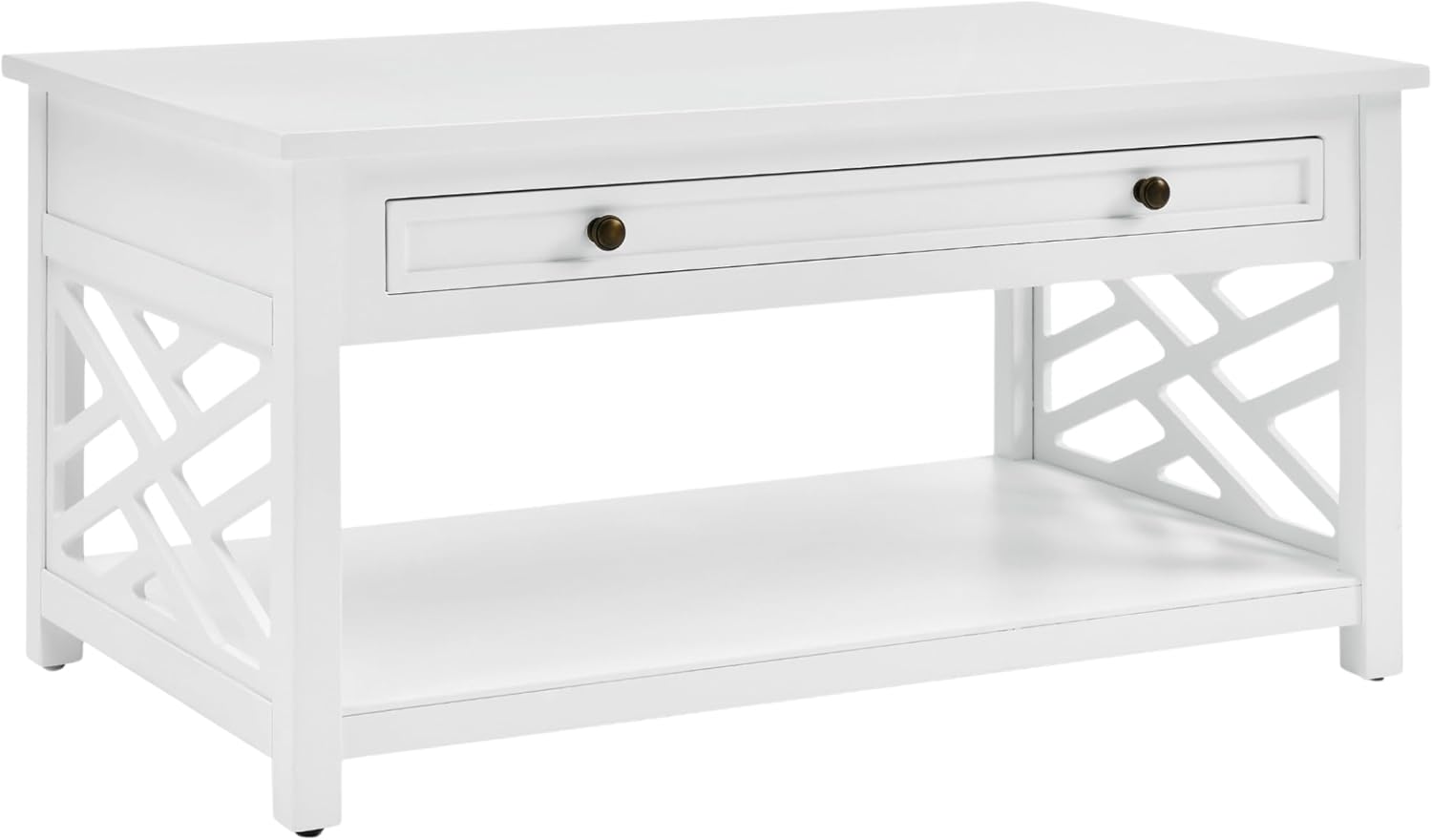 Coventry 36-Inch White Wood Coffee Table with Drawer & Open Shelf – Modern Accent Furniture for Living Room Storage & Décor by Alaterre Furniture