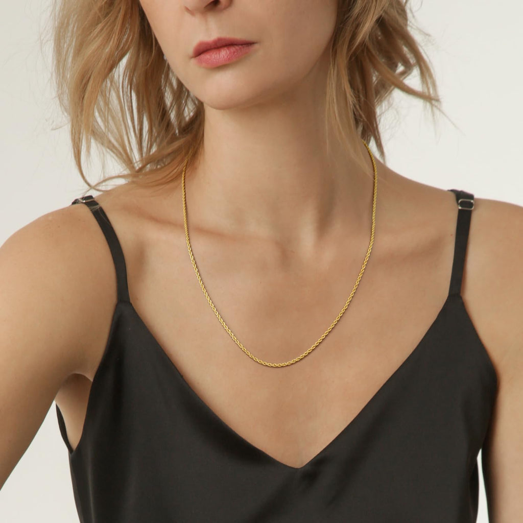 Collana KROMPG Catena in Oro 14k per Donne Catena a Corda Oro 2mm Collana per Donne Uomini Non Sbiadente e Delicate Collane per Donne Uomini Tutte le Lunghezze 16-26 Pollici
