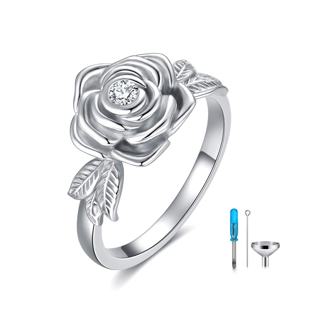 925 Sterling Silver Rose Flower Cremation Urn Ring Holds Loved Ones Ashes Cremation Keepsake Ring Jewelry Embellished with Crystals from Austria