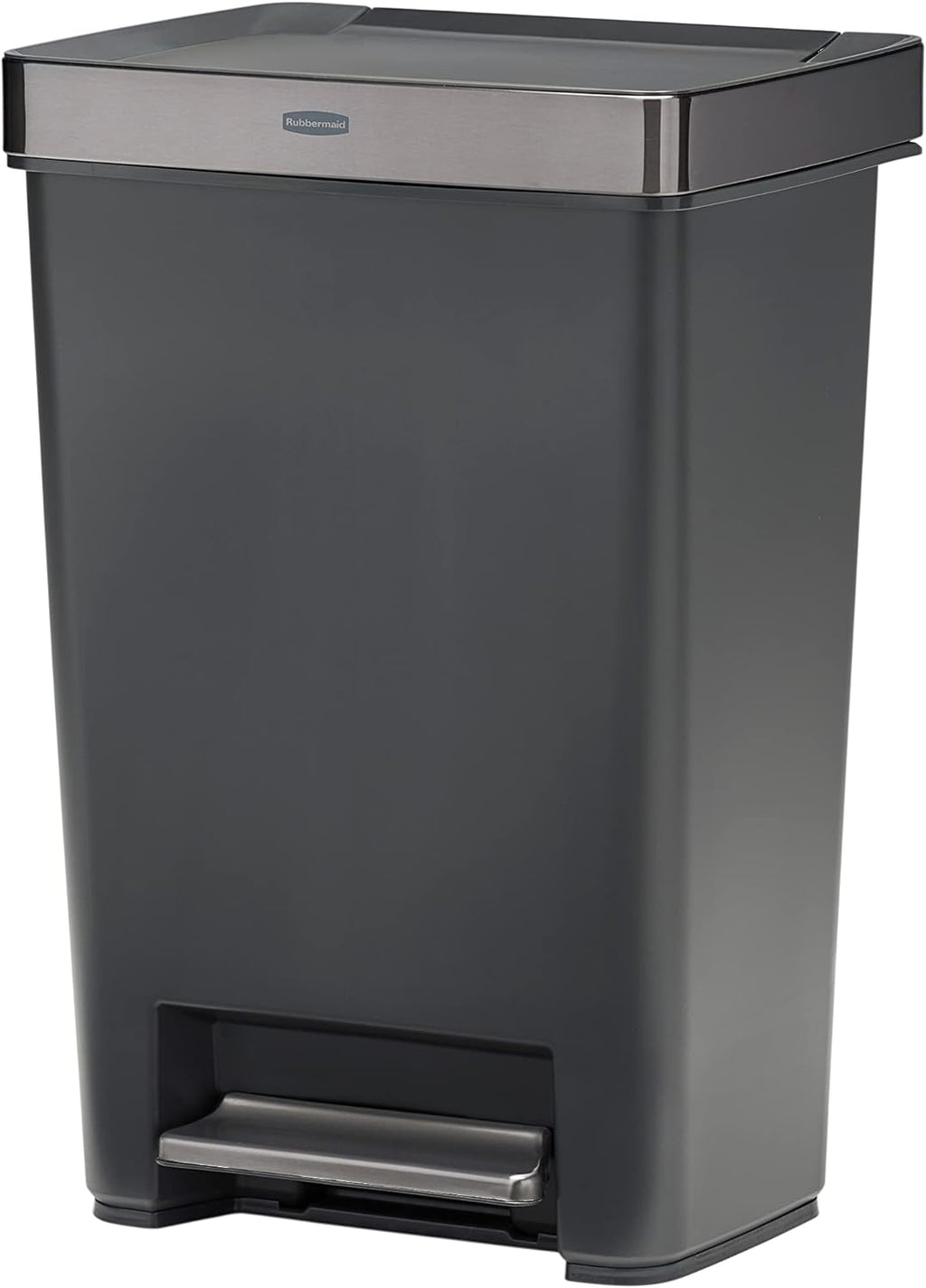 Rubbermaid Premier Series III Step-On Trash Can for Home and Kitchen, with Stainless Steel Rim, 12.4 Gallon, Charcoal, for Home/Kitchen/Garage/Apartment/Office