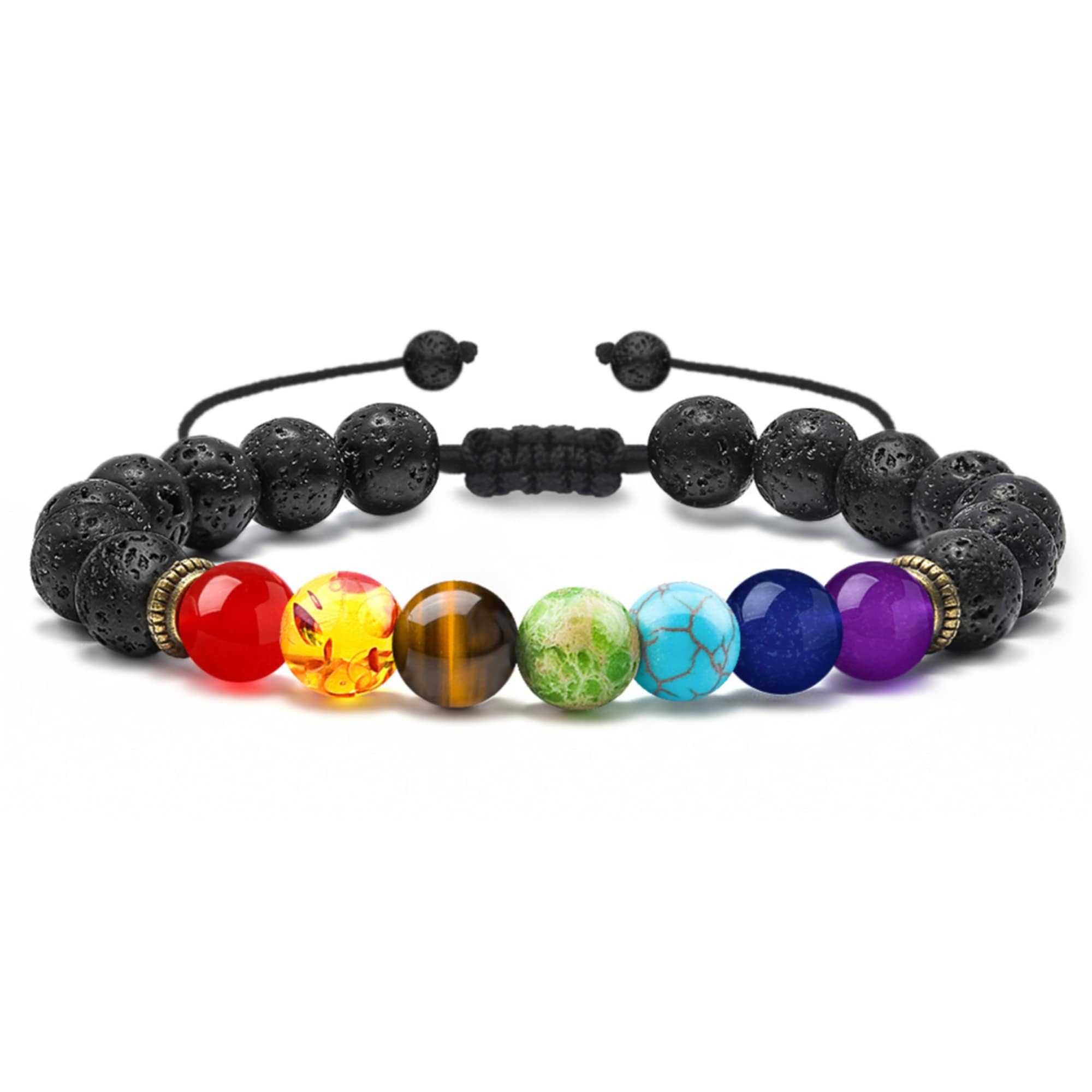 M MOOHAM Natural Stone Bracelets for Men - 8mm Tiger Eye, Matte Agate, Lava Rock - Teen Boys Gifts for Birthday, Anniversary, Christmas