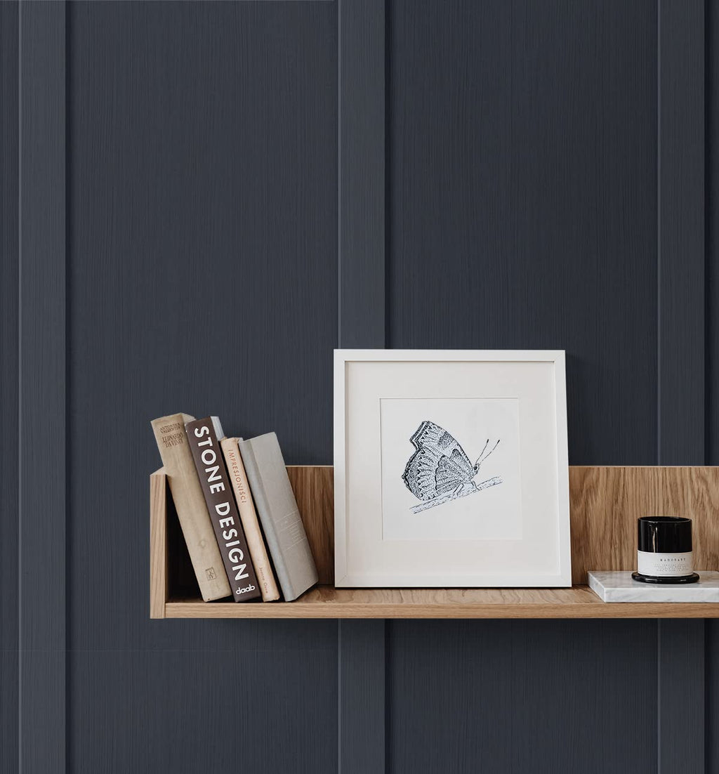 کاغذ دیواری پیش‌چسبیده تخته و باتن جعلی (آبی تیره)