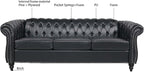 Chesterfield PU Leather Sofa, Upholstered PU Sofa with Tufted Back, Classic 3 Seater Leather Couch Rolled Arm for Living Room Office, Black