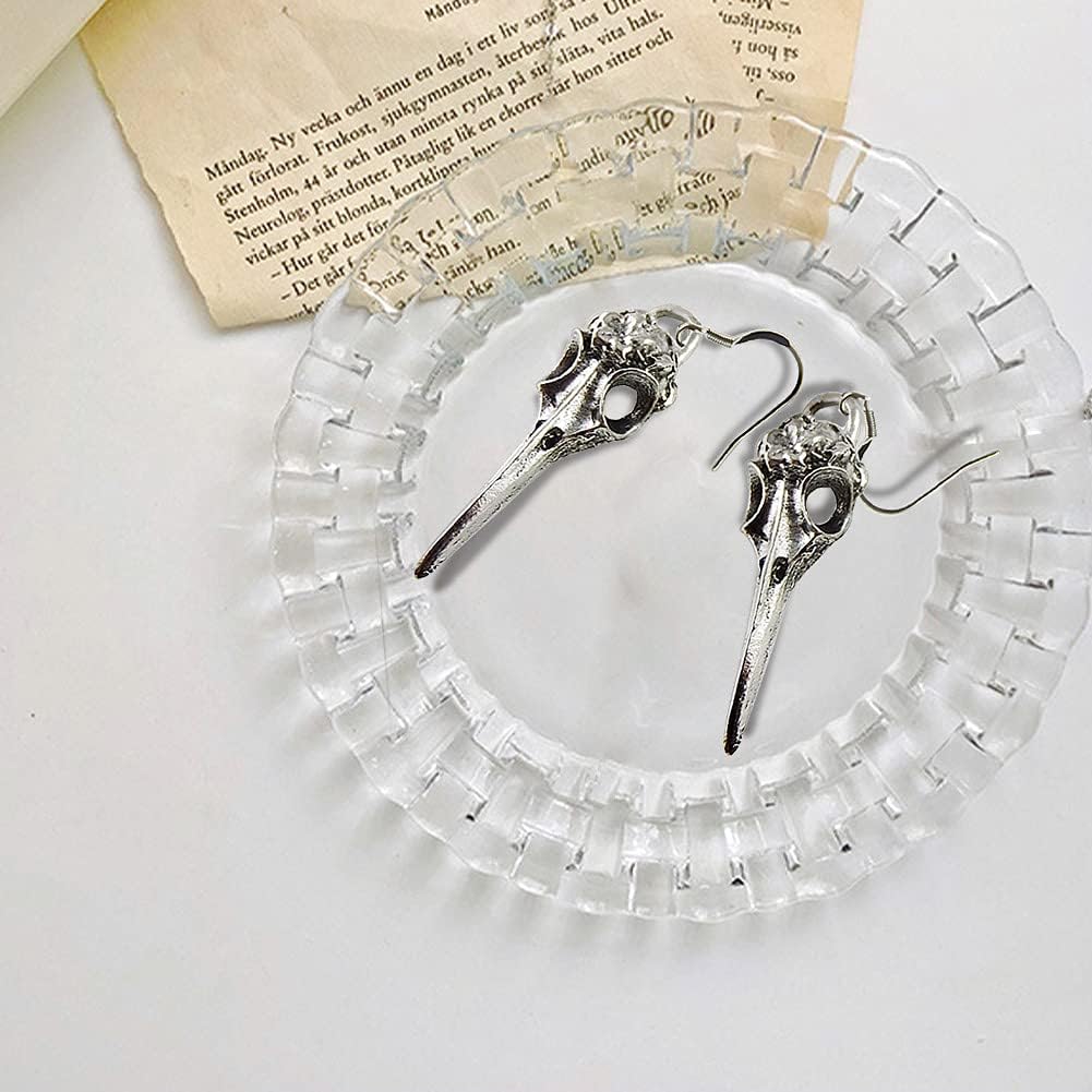 Halloween Jewelry Silver Crow Skull Earrings Charm Dangle Earrings Raven Earrings Bird Skull Jewelry Gothic Gift Set Punk Design