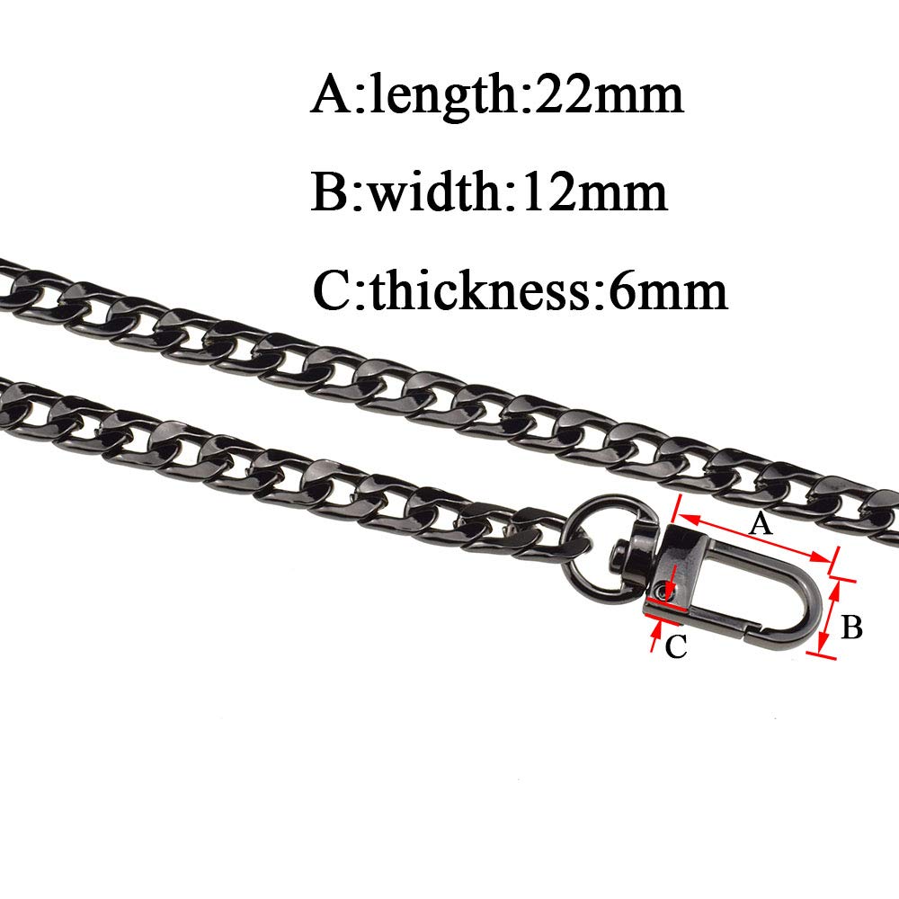 HAHIYO Mini Pochette Pung Kæde Rem Slank Bred 7mm til LV Længde 7,9 Tommer Ekstra Tykk 2,6mm Skinnende Sort til Håndtaske Tegnebog Clutch Komfortabel Flad Metal Rem 1 Pakke