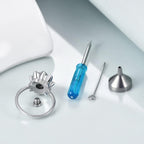 AOBOCO Lotus Urn Ring Jewelry for Ashes for Women Sterling Silver with Sapphire Blue Crystal