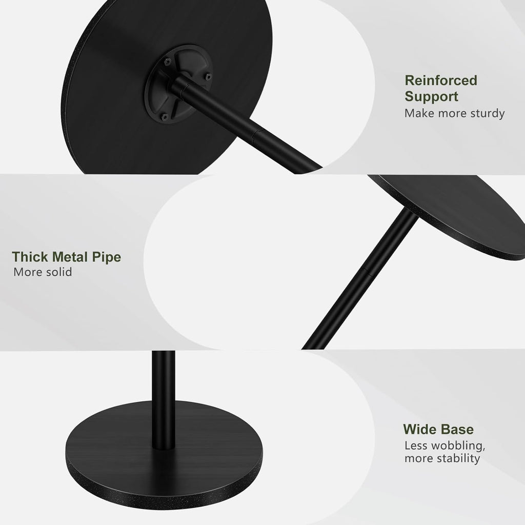 Vrisa Drink Table Small End Table Set of 2 Round Pedestal Side Table Martini Table Modern Coffee Table for Small Spaces, Living Room, Bedroom, Sofa Couch Chair, Black