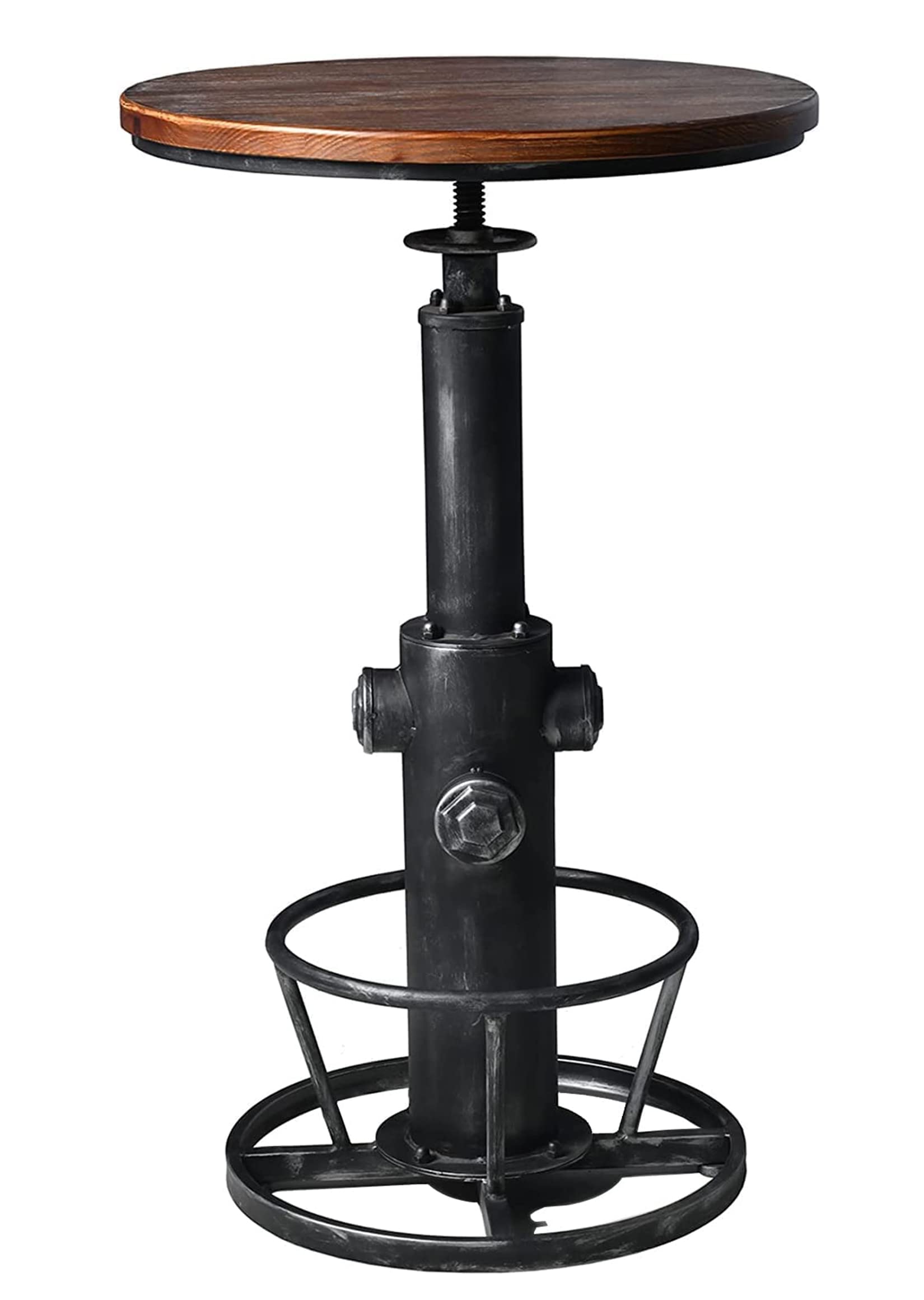 LOKKHAN Industrial Bar Table 38.6"-48.4" Height Adjustable Swivel Round Wood Tabletop 23.7" Dia, Kitchen Dining Office Coffee Bistro Pub Table