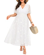 Women Plus Size White Dress Maxi Bridal Shower Summer Chiffon Easter Temple Short Puff Sleeve Long Elegant Aline Dress