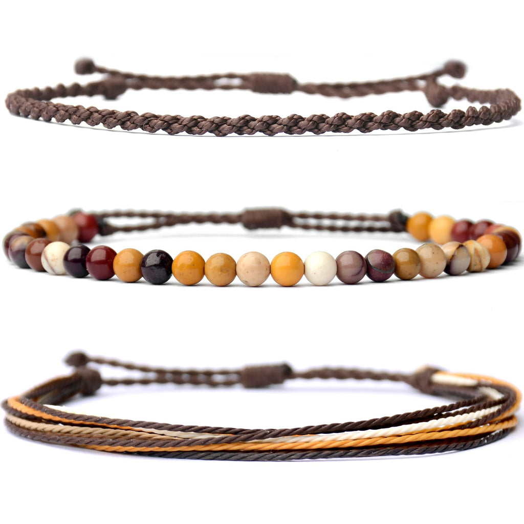 Handmade Natural Stone Beaded Healing Bracelet Gift for Men Adjustable Rope String Bracelet (Lava Rock, Adjustable)