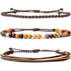 Handmade Natural Stone Beaded Healing Bracelet Gift for Men Adjustable Rope String Bracelet (Lava Rock, Adjustable)