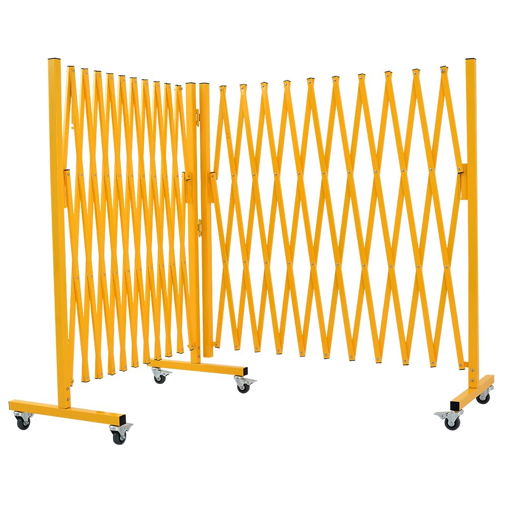 GYMTIME Expandable Barricade, Metal Safety Barrier with Casters, Mobile Folding Security Gate, 11 FT, Adjustable Traffic Temporary Fence for Warehouse Shopping Mall