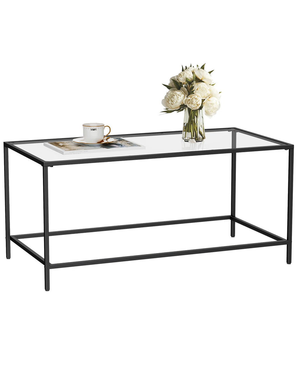 Glass Coffee Table, Modern Rectangular Coffee Table for Living Room, Minimalist Center Tea Table with Sturdy Metal Frame for Apartment, Office, Easy Assembly, 23.6 x 19.7 x 17.7 Inches, Golden