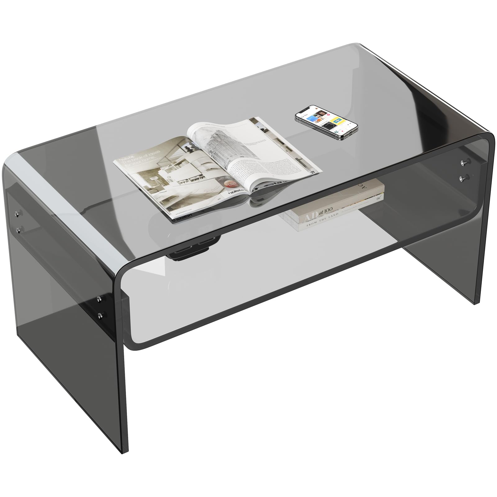 Acrylic Coffee Table, Clear Rectangle Side Table Furniture, Modern Tea Table With Open Storage, End Table for Living Room, Office Reception and Bedroom