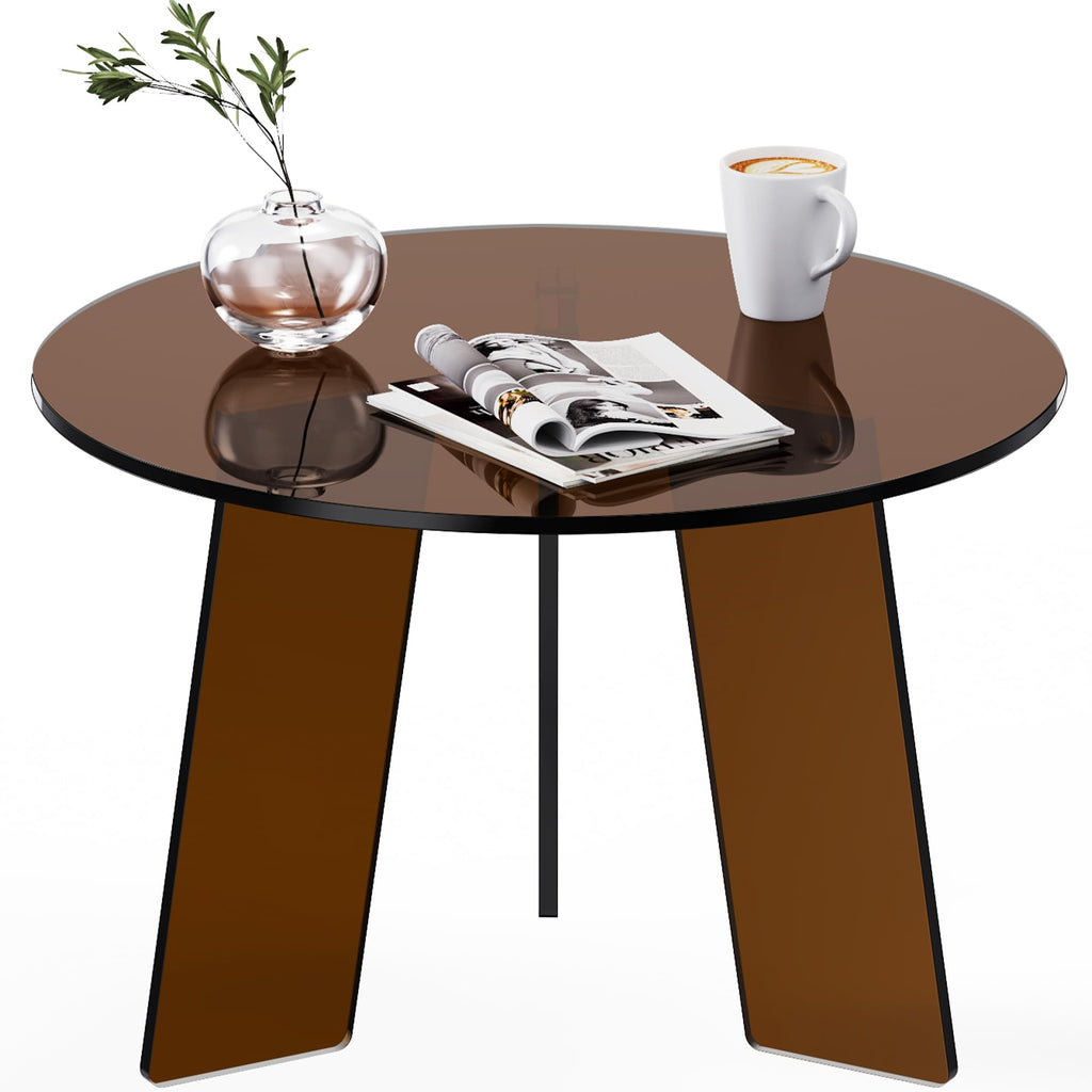 Acrylic Coffee Table Round, Clear Circle Modern Lucite Side Table Legs for Living Room, Bedroom, Office (Clear, 23.6“ × 15.7”)