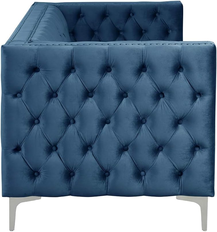 Morden Fort Sofas for Living Room, 85" Blue Chesterfield Sofa with Button Tufted & Nailhead Trim, Classic Velvet Upholstered Sofa for Office, Apartment, Home