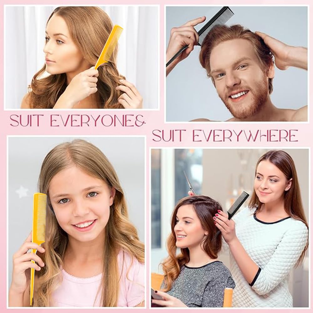 LUXXII (4 Pack) 9.25" Sturdy Rat Tail Comb Fine-tooth Hair Combs with Thin and Long Handle (Black and Brown)