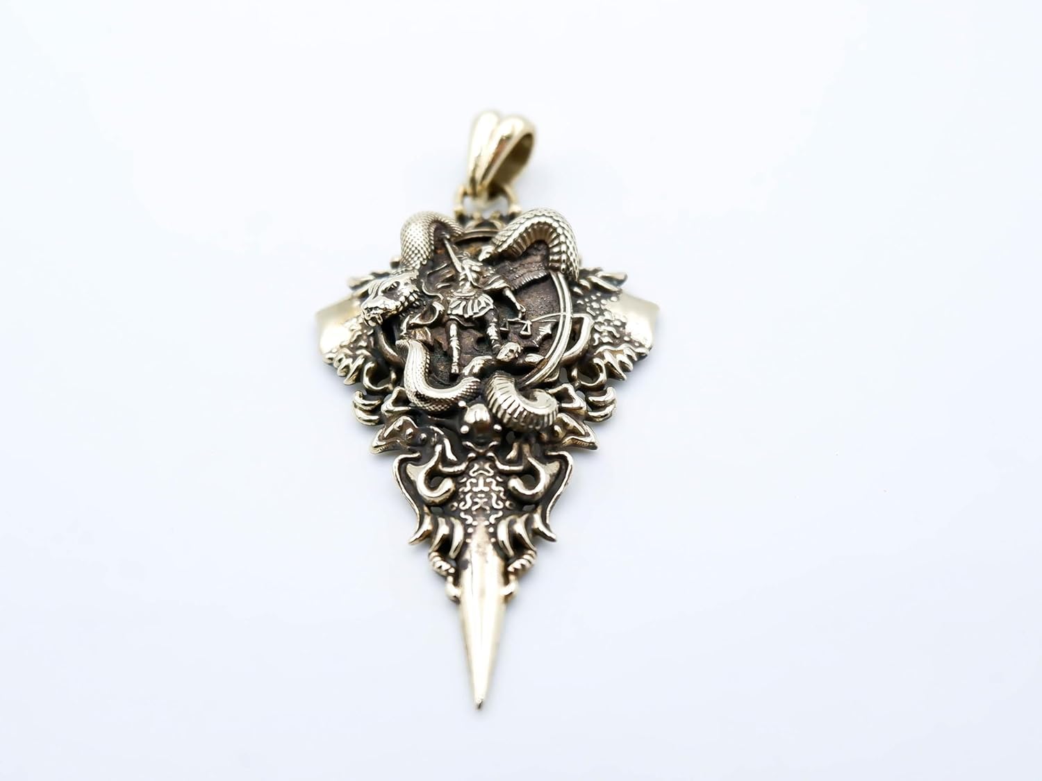 Saint Michael Pendant with Snake St Michael The Archangel Christian Brass Jewelry BR-636