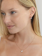 Mariell Rose Gold Round-Cut Cubic Zirconia Necklace Earrings Set for Brides, Bridesmaids & Everyday Wear