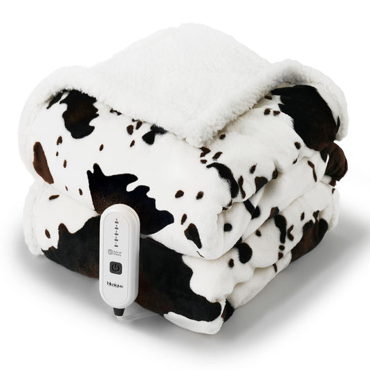 Heated Throw Blanket Electric Blanket - Heating Blanket Throw with 5 Heat Levels & 4 Hours Auto-Off, Cozy Soft Fleece Sherpa Blanket, Washable, Fast Heating, 50 x 60 Inches, Cow Print