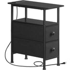 HOOBRO End Table with Charging Station, Narrow Side Table, Nightstand with 2 Non-Woven Drawers, Slim Sofa Side Table, for Small Spaces, Living Room, Bedroom, Rustic Brown and Black BF486UBZ01