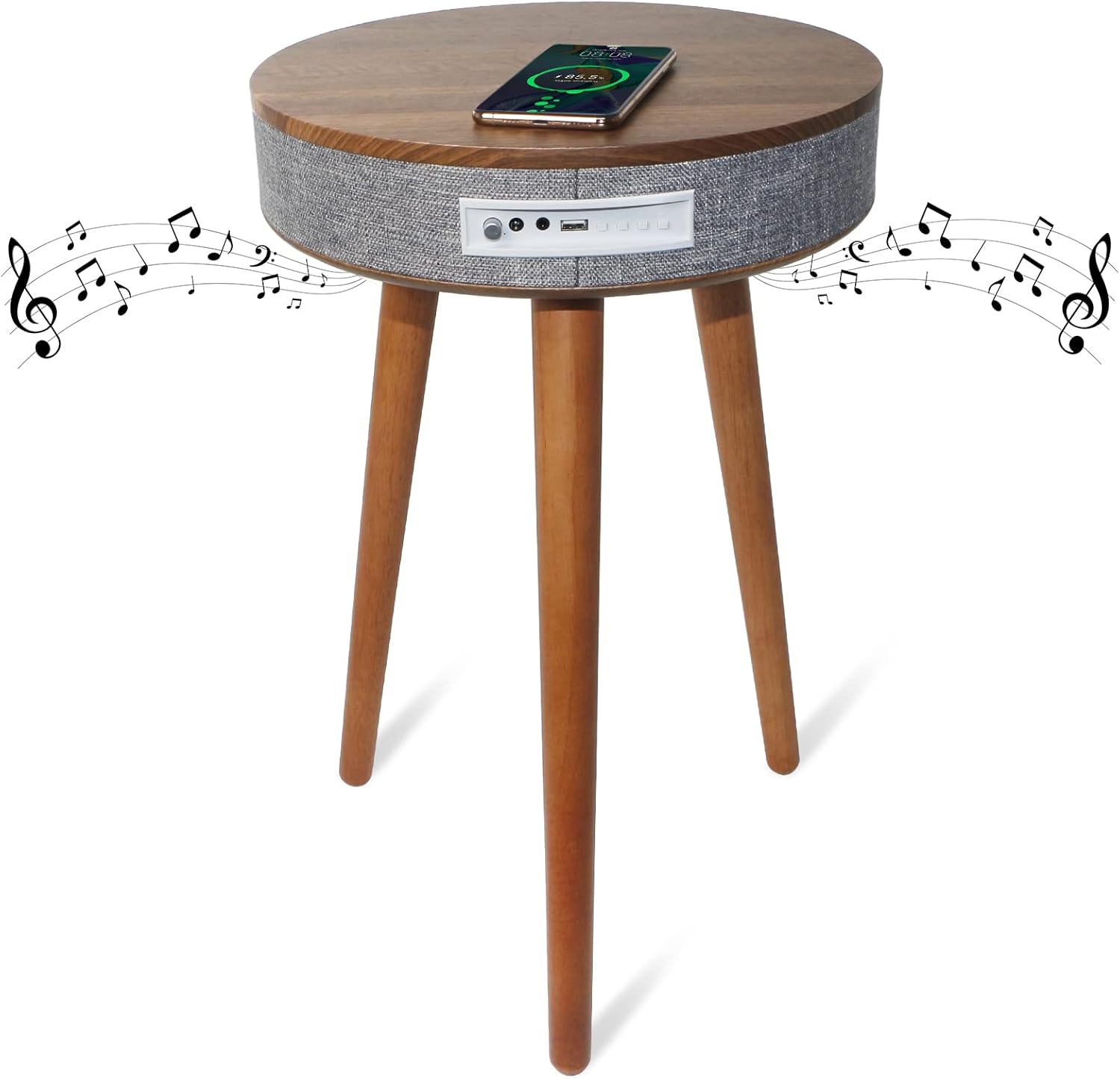 TooCust Smart End Table with Bluetooth Speaker, Smart Coffee Table with Wireless Charger, Smart Table with USB Charging Ports, Round Side Table for Bedroom, Living Room, Office