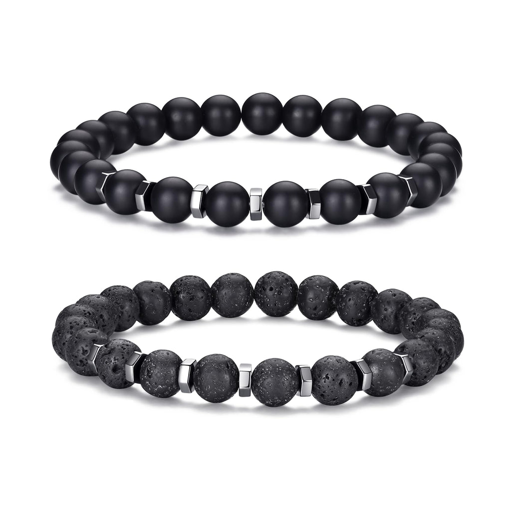 RANKEEF Tiger Eye Bracelet For Men 8MM Natural Stone Stretch Adjustable Black Crystal Beaded Bracelet for Men Women Gifts