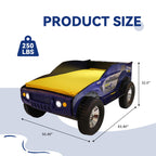 HMFULE Twin racerbilseng, trærammeseng med hjul, LED-lys og lamelsupport til børn, småbørn, teenagere, drenge, ingen boxmadras nødvendig, blå