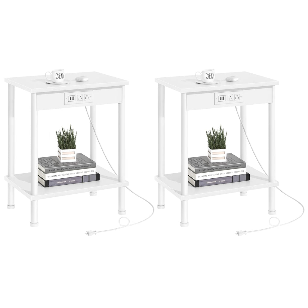 End Table,Small Side Table,2-Tier Nightstand with Storage Shelf,Sofa Bedside Table for Small Spaces in Living Room,Bedroom, Office,Stable Frame,Easy Assembly,White