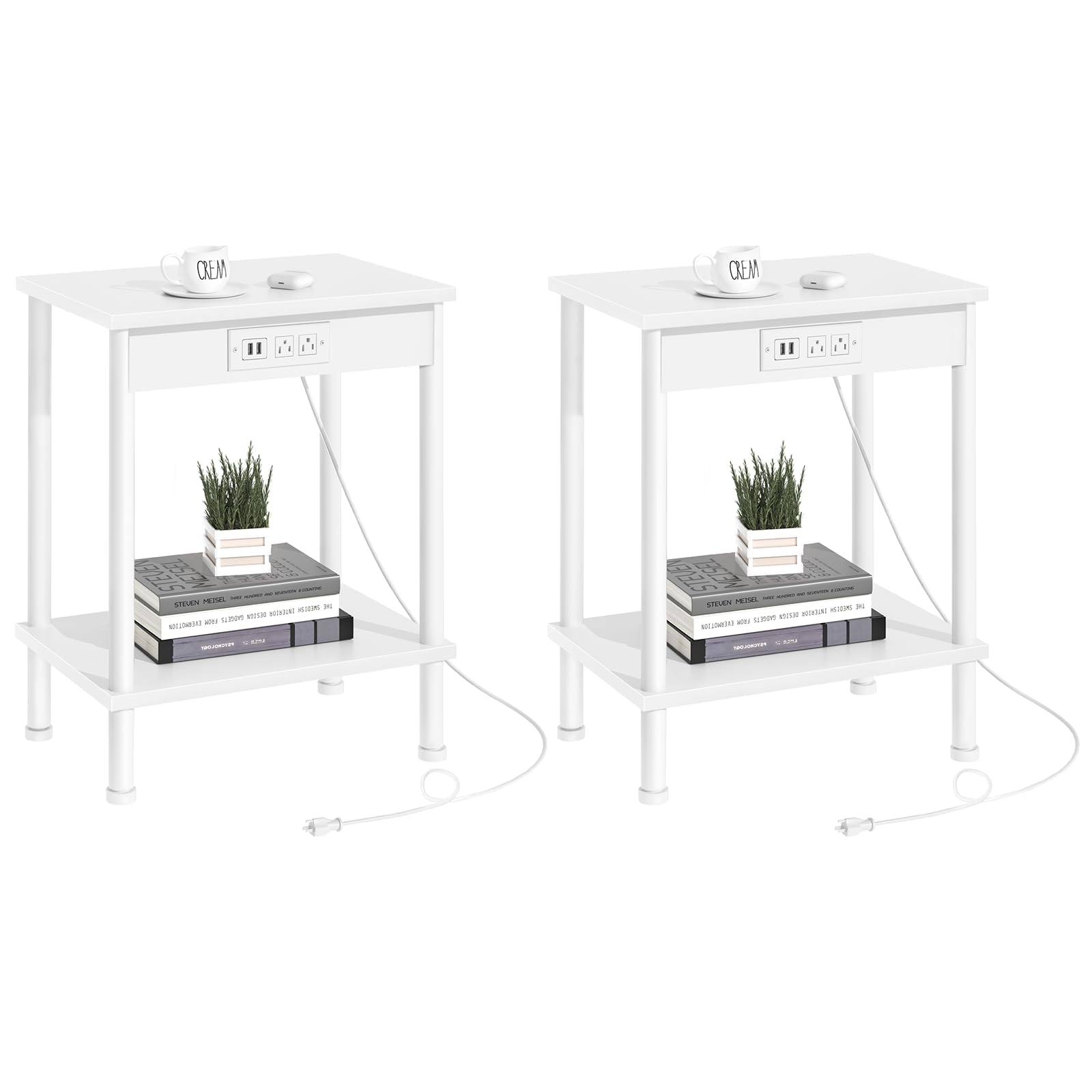 End Table,Small Side Table,2-Tier Nightstand with Storage Shelf,Sofa Bedside Table for Small Spaces in Living Room,Bedroom, Office,Stable Frame,Easy Assembly,White