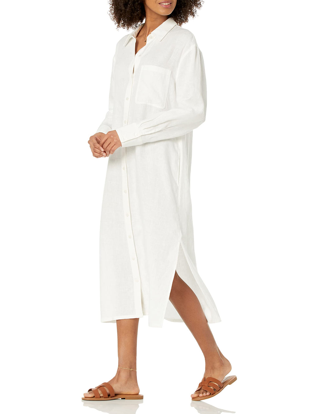 The Drop Women's Fiona Relaxed Linen Midi Shirt Dress, White, 3X, Plus Size
