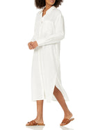 The Drop Women's Fiona Relaxed Linen Midi Shirt Dress, White, 3X, Plus Size