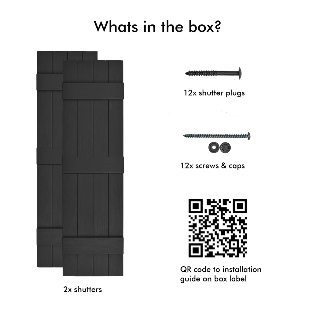 Pontiac Trail Board- und Batten-Vinylläden (1 Paar) | 14,5"x59" (4-Brett) - Schwarzes Cosmos/Bemalbar | Außenfensterläden | Enthält Montagematerial | Einfache Installation | Hergestellt in den USA