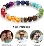 Black Lava Stone 7 Chakra Bracelets, 8mm Yinyang Rock Bead Elastic Natural Gemstones Oil Diffuser Yoga Menditation Beads Bracelets for Men Women Girls Jewelry (6pcs)