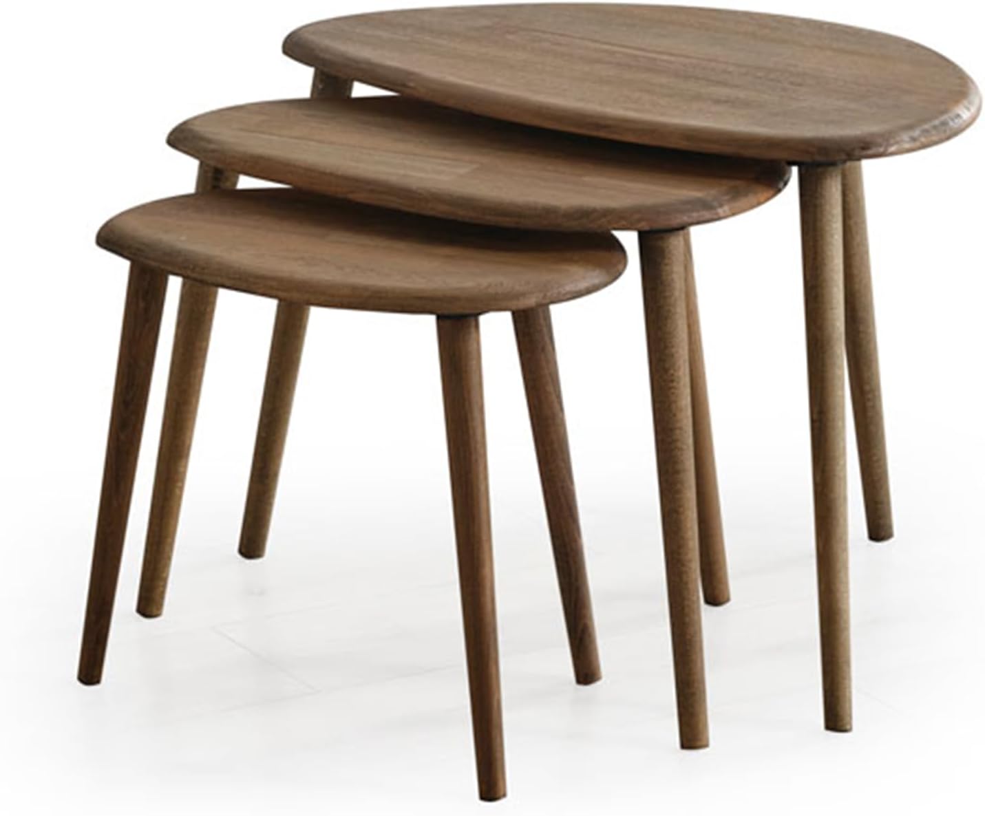 Solid Wood Nesting Coffee Table Set of 3 - Mid Century Modern Pebble Tables with Tapered Legs – Wooden Home Furniture in a Retro Style (Walnut)