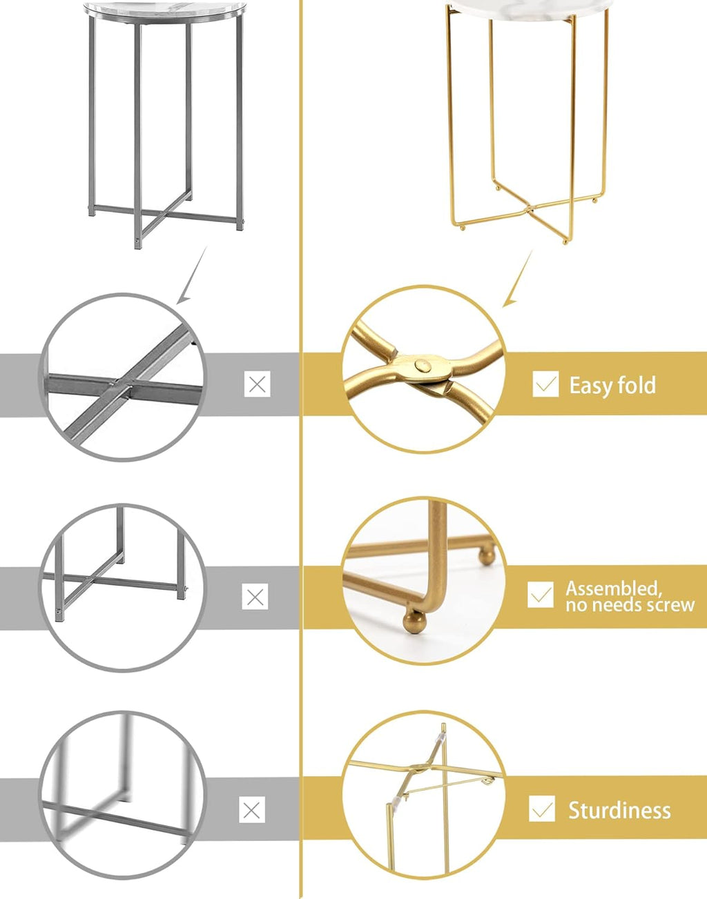 Real Marble top Gold Metal Round 15 in Side End Table with Modern Lightweiht Bedside Small Coffee Table Plant Stand for Living Room Bedroom Small Space