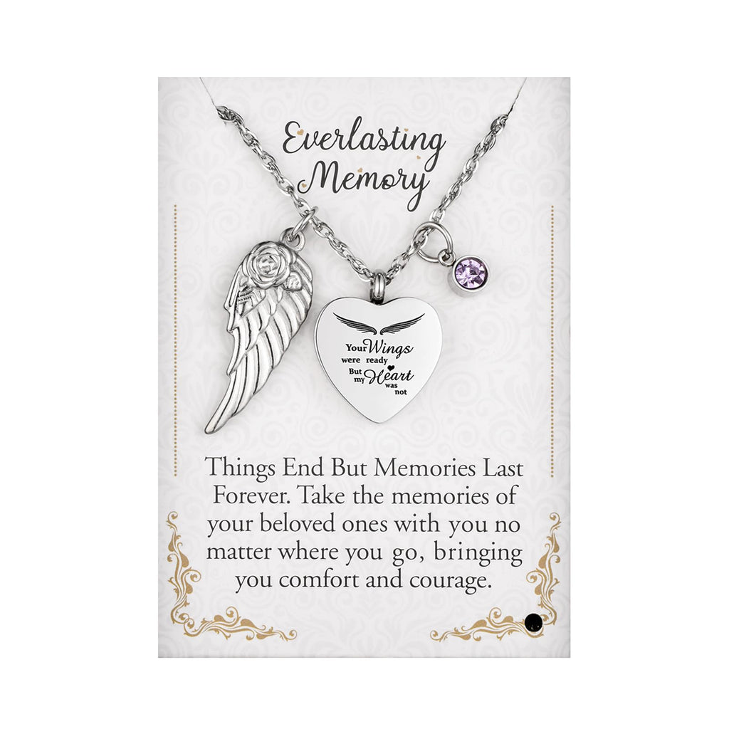 Dletay Heart Urn Necklace for Ashes with 12 Birthstones Cremation Jewelry for Ashes -Your Wings Were Ready My Heart Was Not