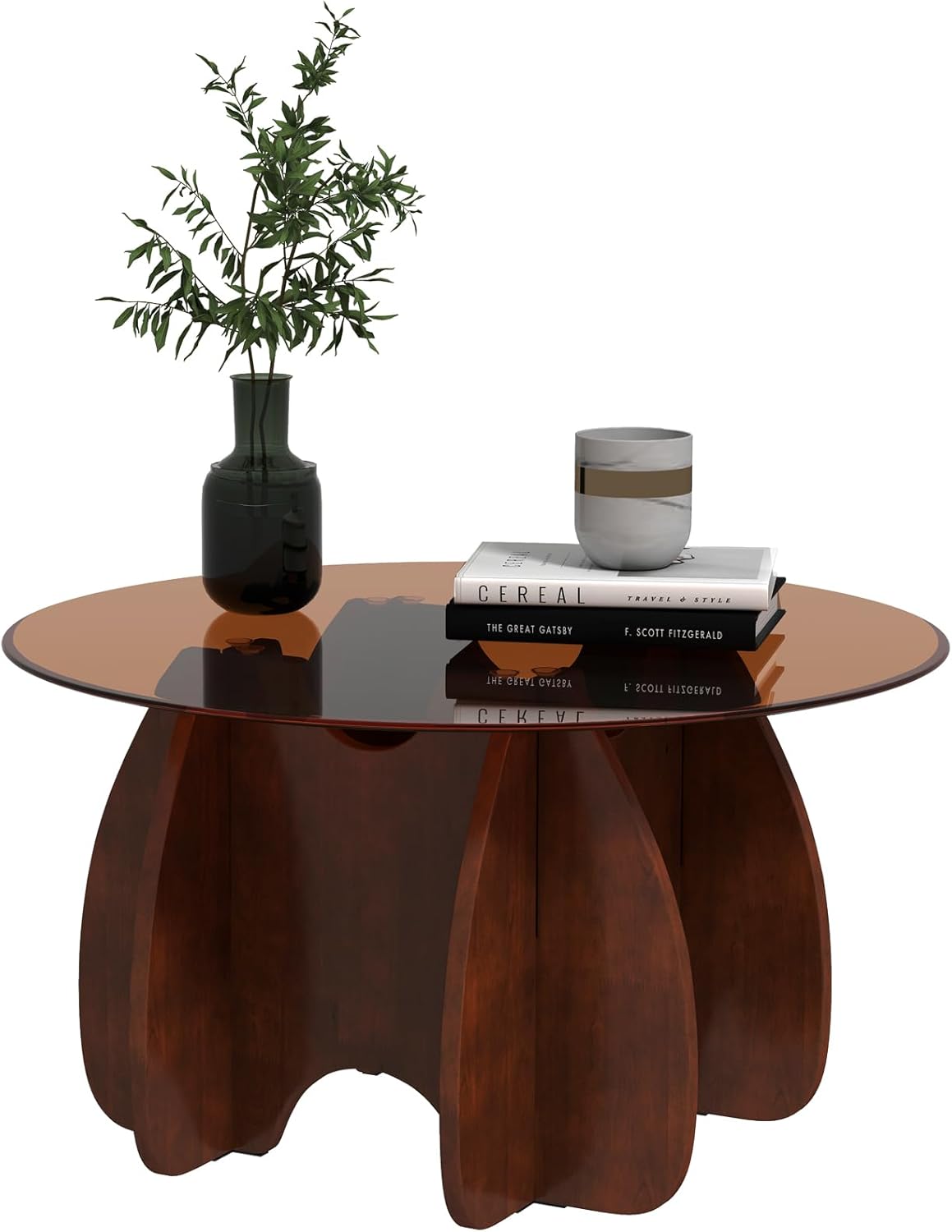 Round Glass Coffee Table Brown Glass Modern Center Tables for Living Room Small Spaces Creative Unique Accent Table Extendable Home Furniture