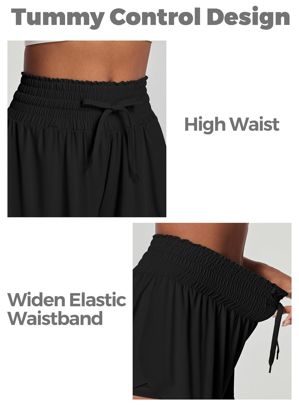 IUGA atletikshorts til kvinder med høj talje, butterfly-shorts, løse løbe-, trænings- og tennis-skorts med lommer, preppy tøj, sort