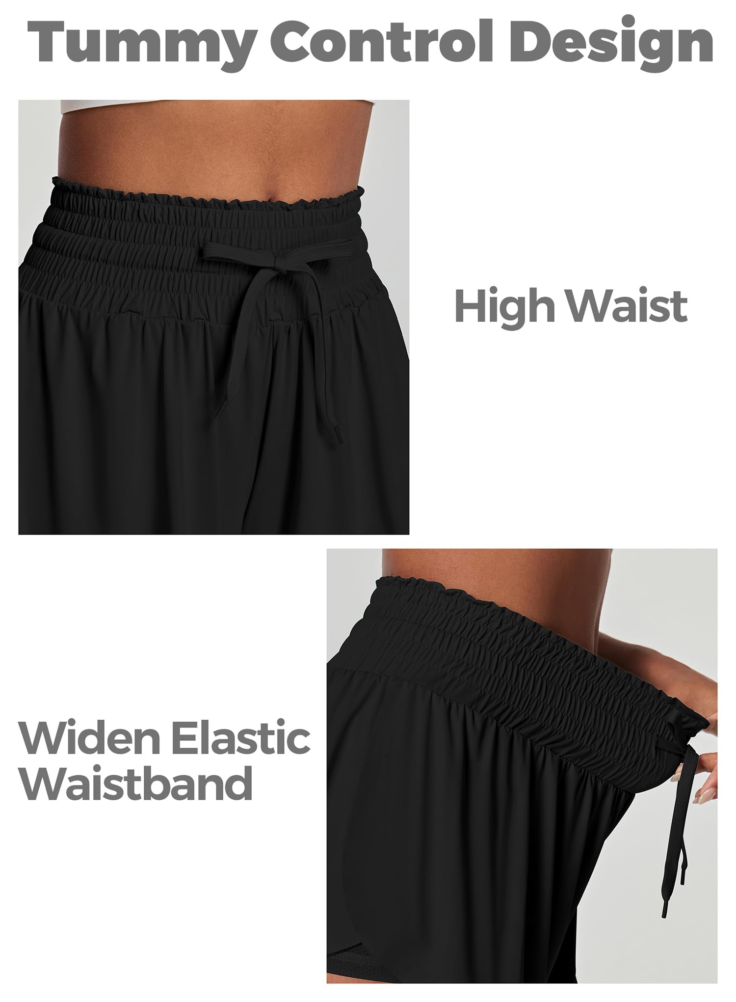 IUGA atletikshorts til kvinder med høj talje, butterfly-shorts, løse løbe-, trænings- og tennis-skorts med lommer, preppy tøj, sort