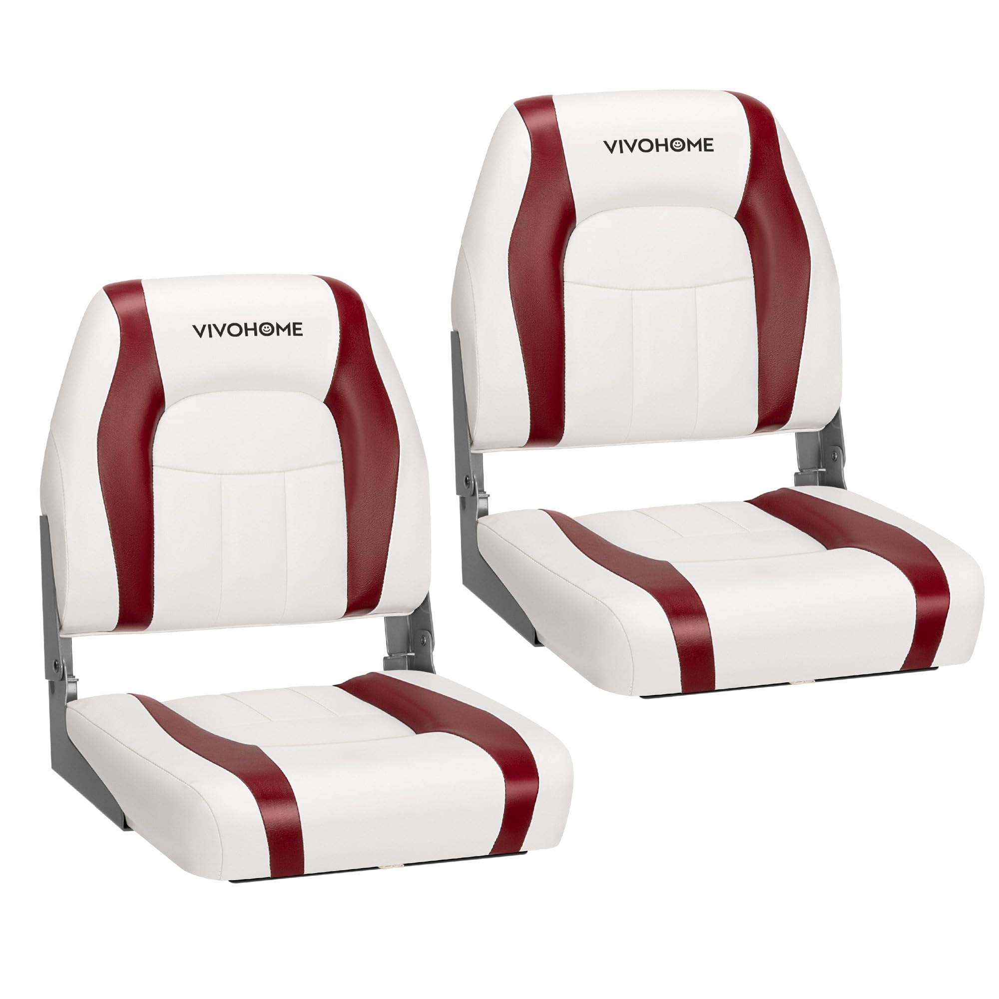 VIVOHOME Folding Low Back Boat Seats 2 Pack, Waterproof Boat Captain Chairs, 4 Mounting Screws Included, White and Blue