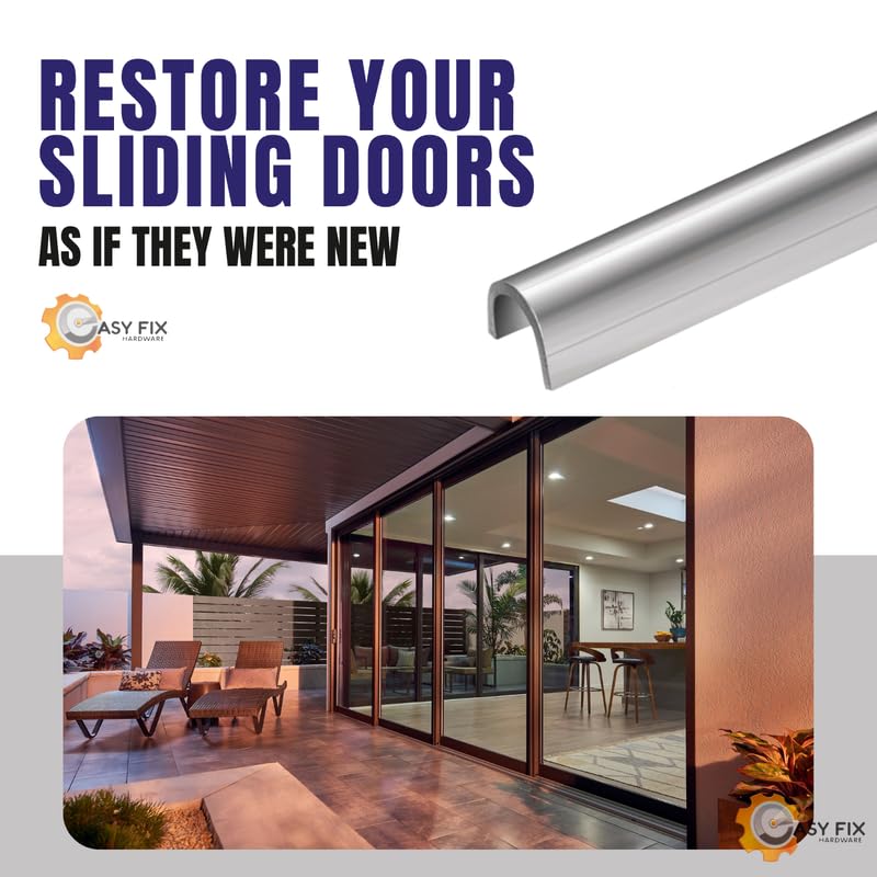 Easy Fix Hardware Snap On Repair Track Cover 1/4" inch for Sliding Patio Glass Doors | Sliding Door Repair Replacement Stainless Steel | Fix Sliding Glass Door Track Cover (6 Feet)