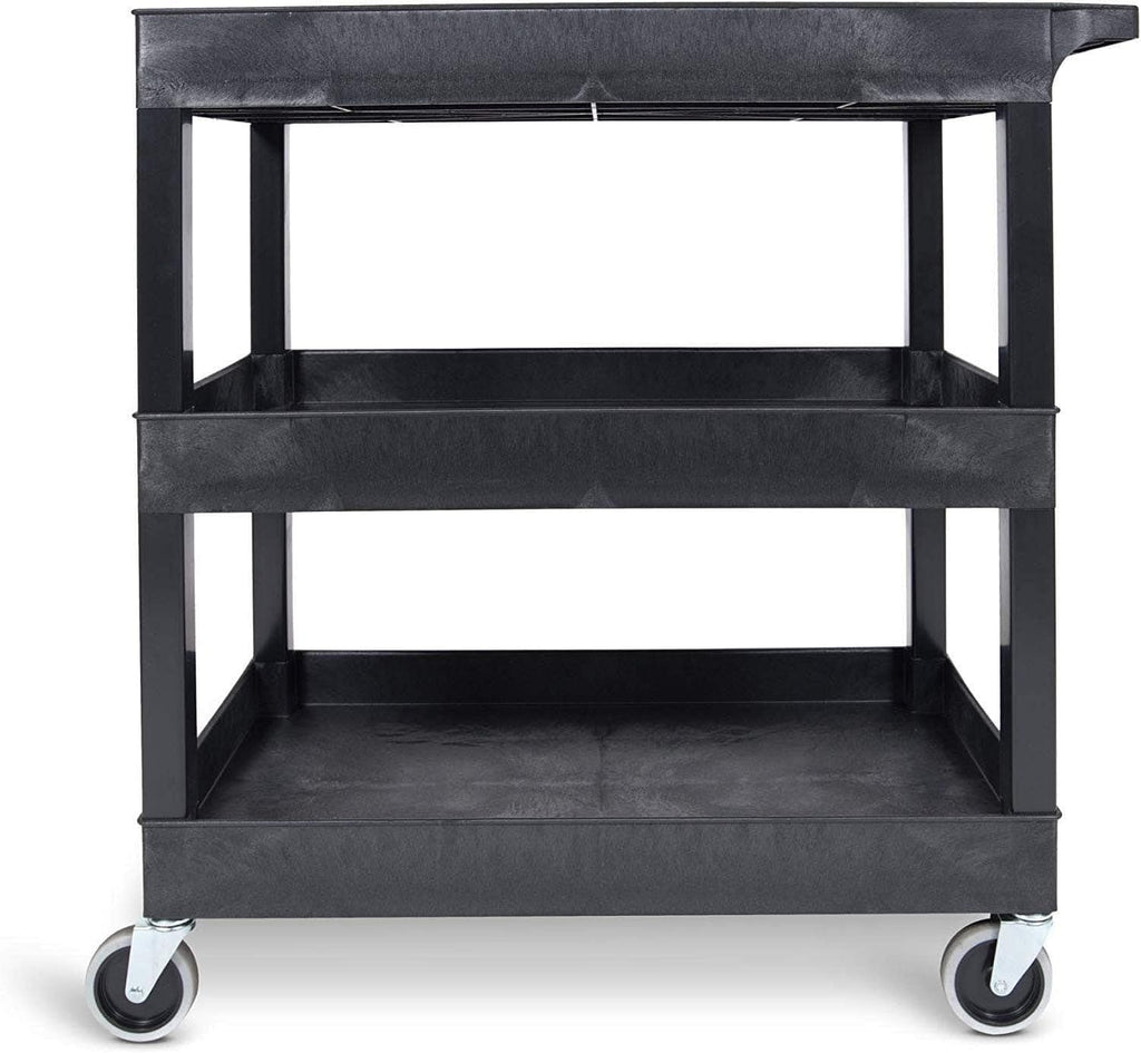 Tubstr 3-Tier Rolling Utility Cart with Wheels | Supports 300 lbs. Total | Heavy-Duty Capacity for Garage Storage, Office Spaces, & Kitchen Use | Durable Tool Cart with Locking Wheels (Black, 32 x 18)