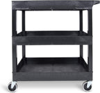 Tubstr 3-Tier Rolling Utility Cart with Wheels | Supports 300 lbs. Total | Heavy-Duty Capacity for Garage Storage, Office Spaces, & Kitchen Use | Durable Tool Cart with Locking Wheels (Black, 32 x 18)