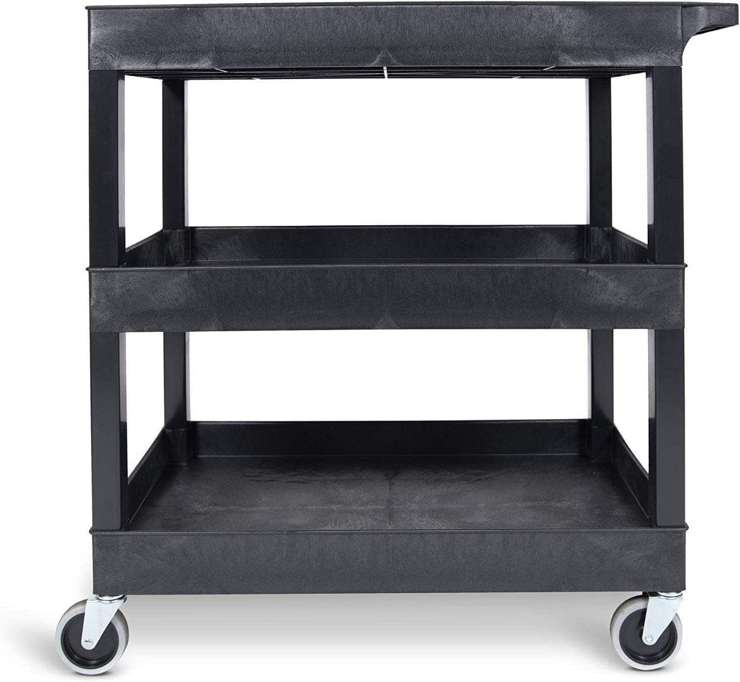 Tubstr 3-Tier Rolling Utility Cart with Wheels | Supports 300 lbs. Total | Heavy-Duty Capacity for Garage Storage, Office Spaces, & Kitchen Use | Durable Tool Cart with Locking Wheels (Black, 32 x 18)