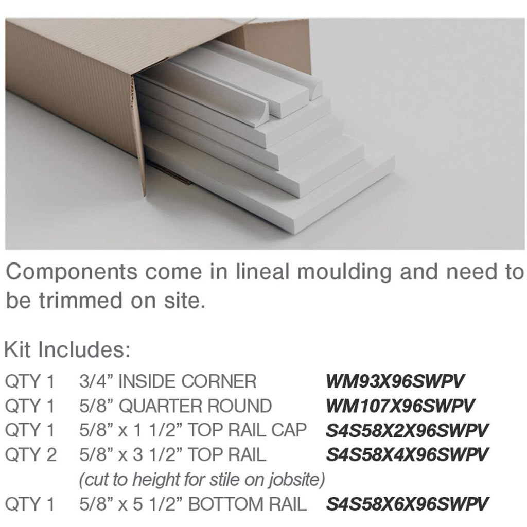 Ekena Millwork WPKP56X04DS Deluxe Shaker 8' Length PVC Wainscoting Kit, Heights up to 56" (12" - 15" Adjustable Wall Panels), White