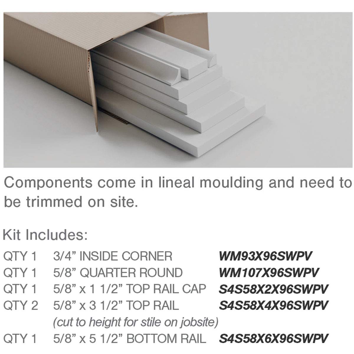 Ekena Millwork WPKP56X04DS Deluxe Shaker 8' Length PVC Wainscoting Kit, Heights up to 56" (12" - 15" Adjustable Wall Panels), White